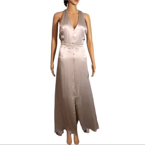 Sexy and Flowy Silver T-Back Maxi Dress Size Large - Picture 3 of 10